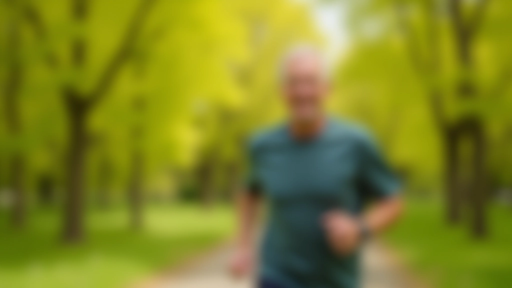 Vīrs vidējā gados jogging ārā pavasara parkā ar zaļiem kokiem